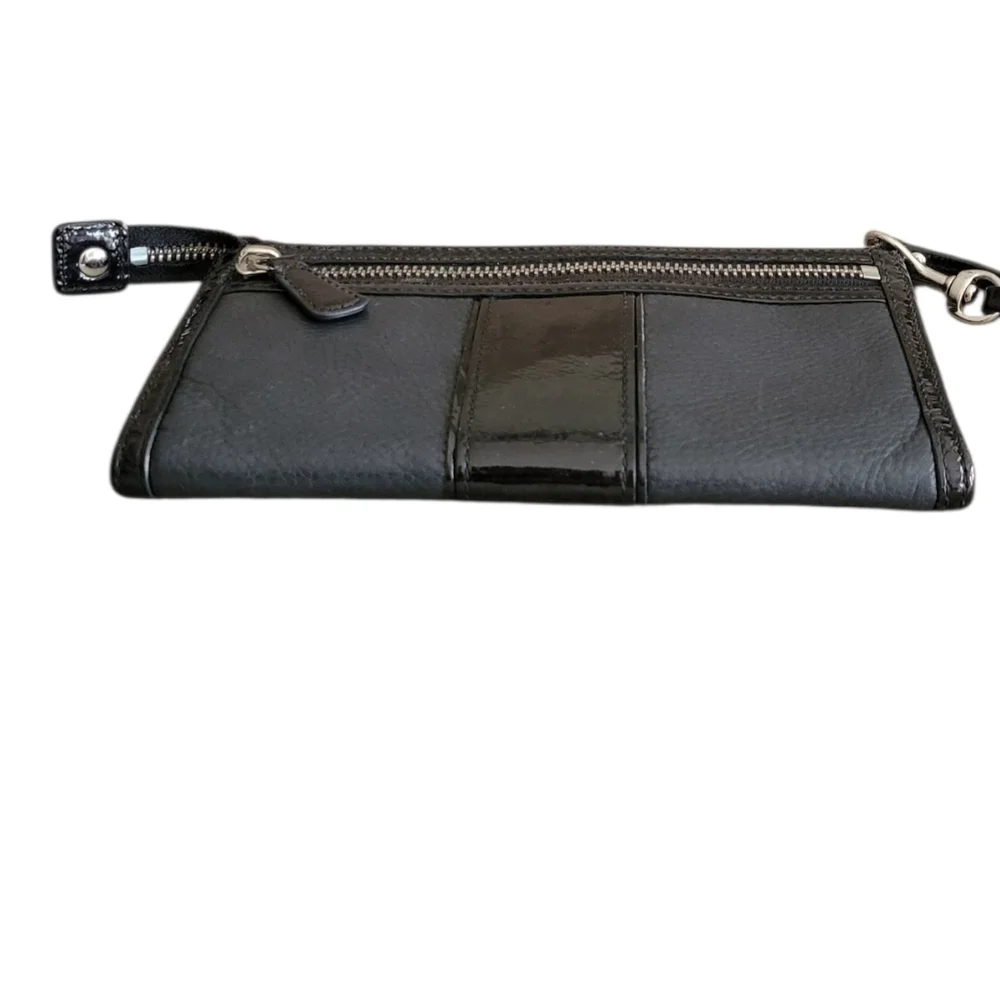 Coach Black Leather Wristlet with Signature Patch